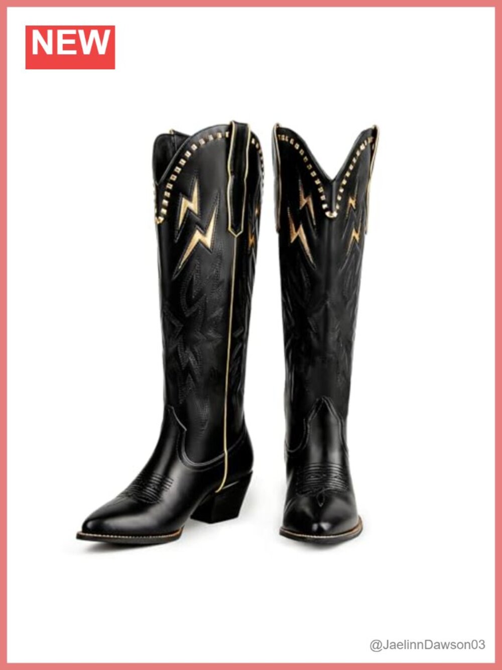 Western Cowboy Boots Knee High Pointed Toe Chunky Low Heel Pull On Tall Boots